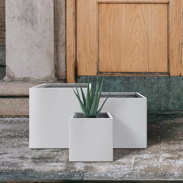 Kante 16 Inch Square Concrete Planter for Outdoor Indoor Home Patio Garden, Large Plant Pot with Drainage Hole and Rubber Plug, Charcoal
