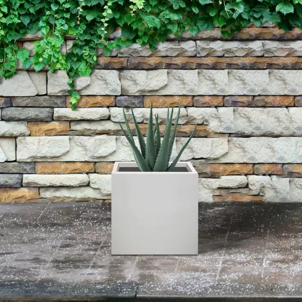 Kante 16 Inch Square Concrete Planter for Outdoor Indoor Home Patio Garden, Large Plant Pot with Drainage Hole and Rubber Plug, Charcoal