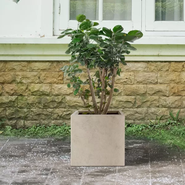 Kante 16 Inch Square Concrete Planter for Outdoor Indoor Home Patio Garden, Large Plant Pot with Drainage Hole and Rubber Plug, Charcoal