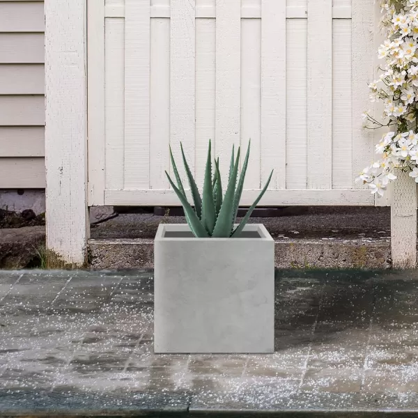 Kante 16 Inch Square Concrete Planter for Outdoor Indoor Home Patio Garden, Large Plant Pot with Drainage Hole and Rubber Plug, Charcoal