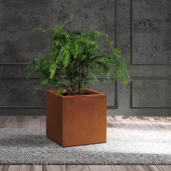Kante 16 Inch Square Concrete Planter for Outdoor Indoor Home Patio Garden, Large Plant Pot with Drainage Hole and Rubber Plug, Charcoal