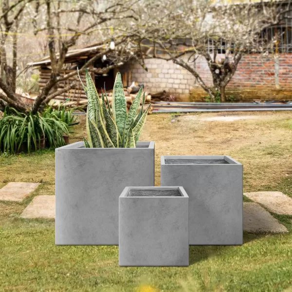 Kante 16 Inch Square Concrete Planter for Outdoor Indoor Home Patio Garden, Large Plant Pot with Drainage Hole and Rubber Plug, Charcoal