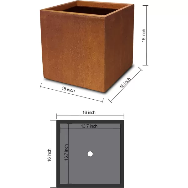 Kante 16 Inch Square Concrete Planter for Outdoor Indoor Home Patio Garden, Large Plant Pot with Drainage Hole and Rubber Plug, Charcoal
