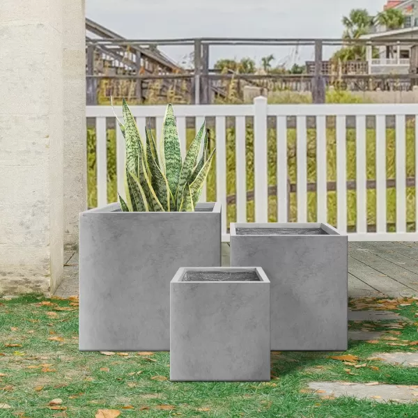 Kante 16 Inch Square Concrete Planter for Outdoor Indoor Home Patio Garden, Large Plant Pot with Drainage Hole and Rubber Plug, Charcoal