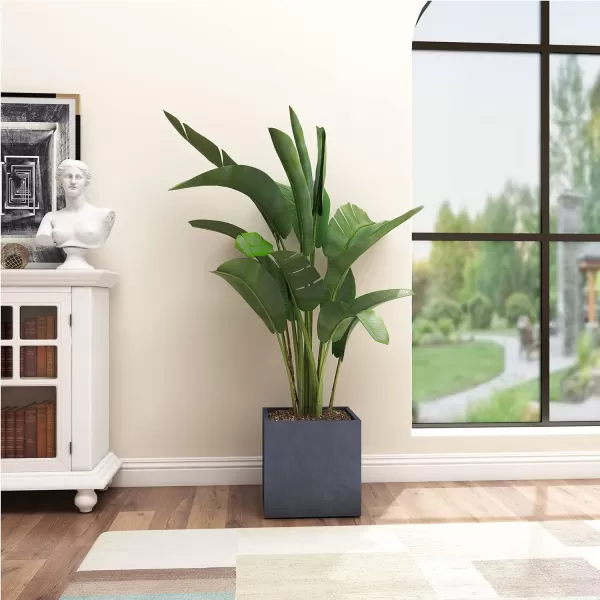 Kante 16 Inch Square Concrete Planter for Outdoor Indoor Home Patio Garden, Large Plant Pot with Drainage Hole and Rubber Plug, Charcoal