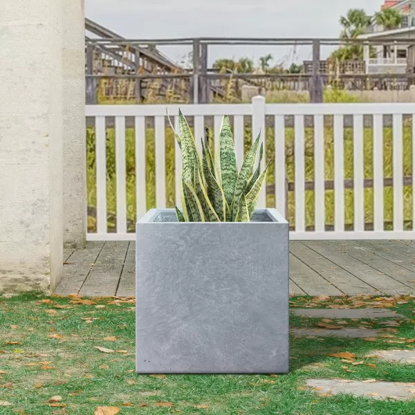 Kante 16 Inch Square Concrete Planter for Outdoor Indoor Home Patio Garden, Large Plant Pot with Drainage Hole and Rubber Plug, Charcoal