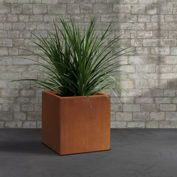 Kante 16 Inch Square Concrete Planter for Outdoor Indoor Home Patio Garden, Large Plant Pot with Drainage Hole and Rubber Plug, Charcoal