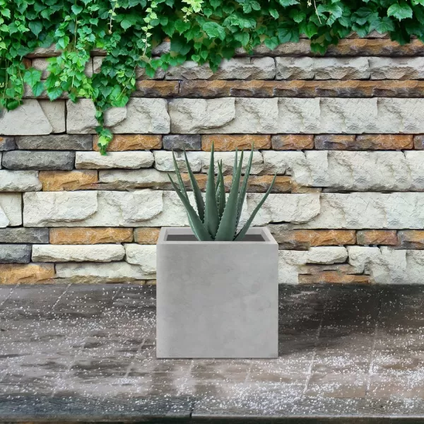 Kante 16 Inch Square Concrete Planter for Outdoor Indoor Home Patio Garden, Large Plant Pot with Drainage Hole and Rubber Plug, Charcoal
