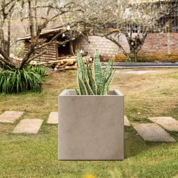 Kante 16 Inch Square Concrete Planter for Outdoor Indoor Home Patio Garden, Large Plant Pot with Drainage Hole and Rubber Plug, Charcoal