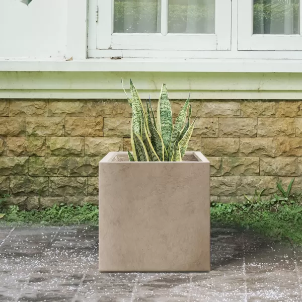 Kante 16 Inch Square Concrete Planter for Outdoor Indoor Home Patio Garden, Large Plant Pot with Drainage Hole and Rubber Plug, Charcoal