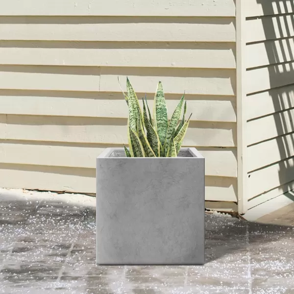 Kante 16 Inch Square Concrete Planter for Outdoor Indoor Home Patio Garden, Large Plant Pot with Drainage Hole and Rubber Plug, Charcoal
