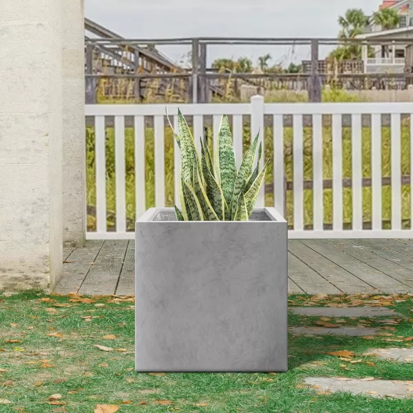 Kante 16 Inch Square Concrete Planter for Outdoor Indoor Home Patio Garden, Large Plant Pot with Drainage Hole and Rubber Plug, Charcoal