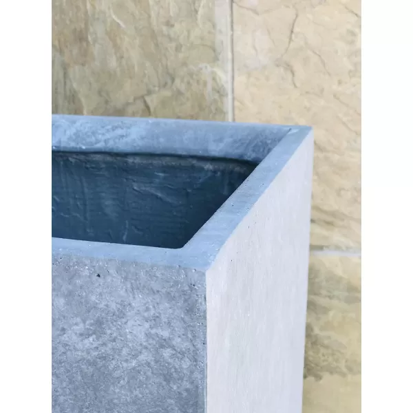 Kante 16 Inch Square Concrete Planter for Outdoor Indoor Home Patio Garden, Large Plant Pot with Drainage Hole and Rubber Plug, Charcoal