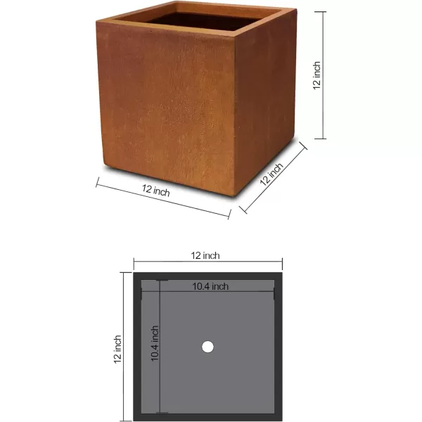 Kante 16 Inch Square Concrete Planter for Outdoor Indoor Home Patio Garden, Large Plant Pot with Drainage Hole and Rubber Plug, Charcoal