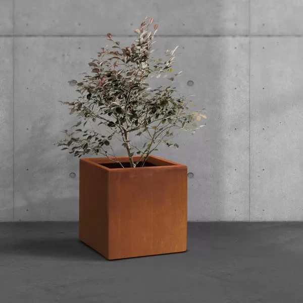 Kante 16 Inch Square Concrete Planter for Outdoor Indoor Home Patio Garden, Large Plant Pot with Drainage Hole and Rubber Plug, Charcoal