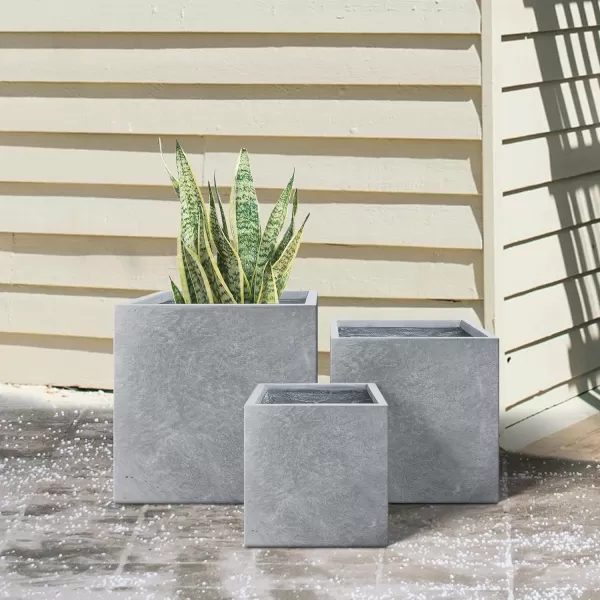 Kante 16 Inch Square Concrete Planter for Outdoor Indoor Home Patio Garden, Large Plant Pot with Drainage Hole and Rubber Plug, Charcoal