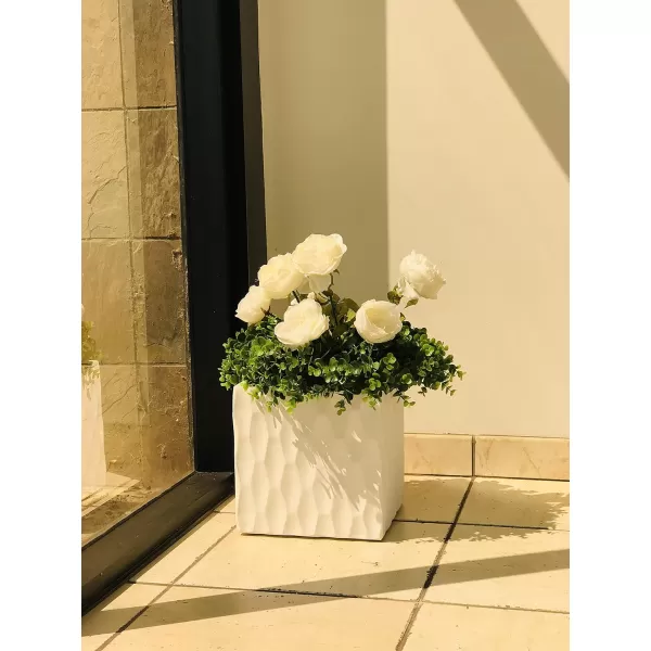 Kante 16 Inch Square Concrete Planter for Outdoor Indoor Home Patio Garden, Large Plant Pot with Drainage Hole and Rubber Plug, Charcoal)