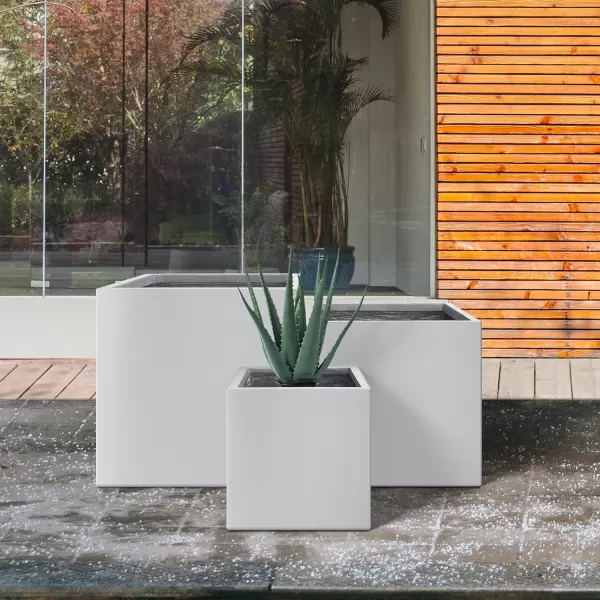 Kante 16 Inch Square Concrete Planter for Outdoor Indoor Home Patio Garden, Large Plant Pot with Drainage Hole and Rubber Plug, Charcoal