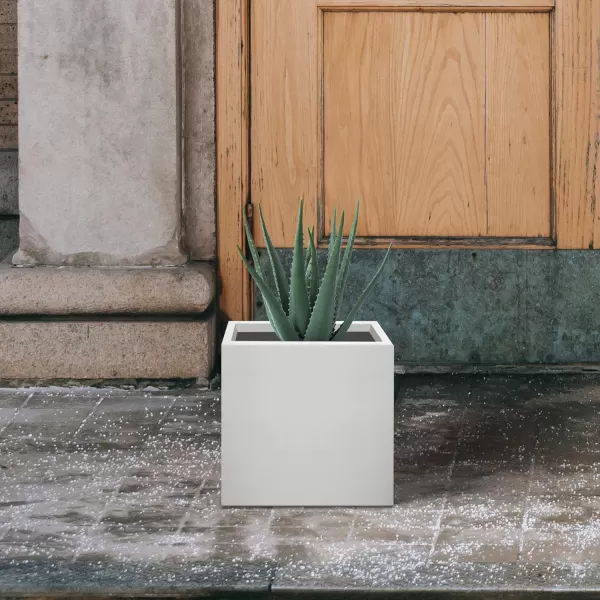 Kante 16 Inch Square Concrete Planter for Outdoor Indoor Home Patio Garden, Large Plant Pot with Drainage Hole and Rubber Plug, Charcoal