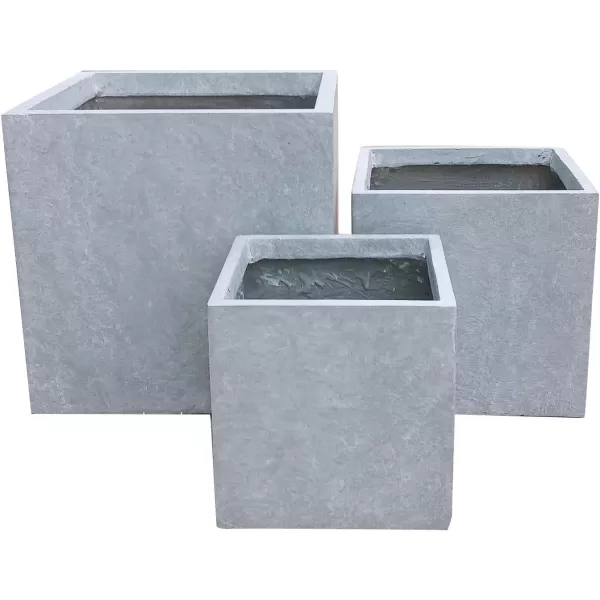 Kante 16 Inch Square Concrete Planter for Outdoor Indoor Home Patio Garden, Large Plant Pot with Drainage Hole and Rubber Plug, Charcoal