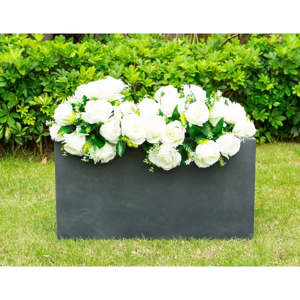 Kante 16 Inch Square Concrete Planter for Outdoor Indoor Home Patio Garden, Large Plant Pot with Drainage Hole and Rubber Plug, Charcoal