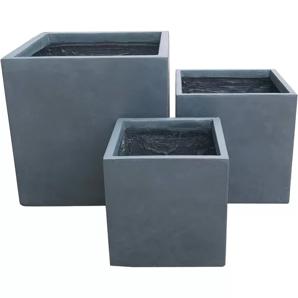 Kante 16 Inch Square Concrete Planter for Outdoor Indoor Home Patio Garden, Large Plant Pot with Drainage Hole and Rubber Plug, Charcoal
