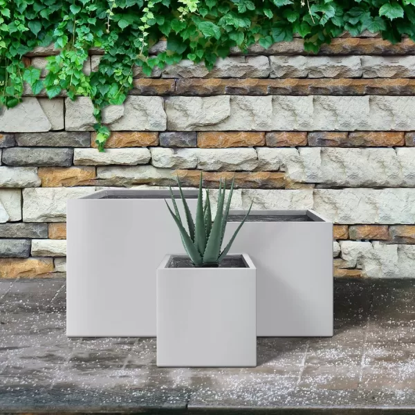 Kante 16 Inch Square Concrete Planter for Outdoor Indoor Home Patio Garden, Large Plant Pot with Drainage Hole and Rubber Plug, Charcoal