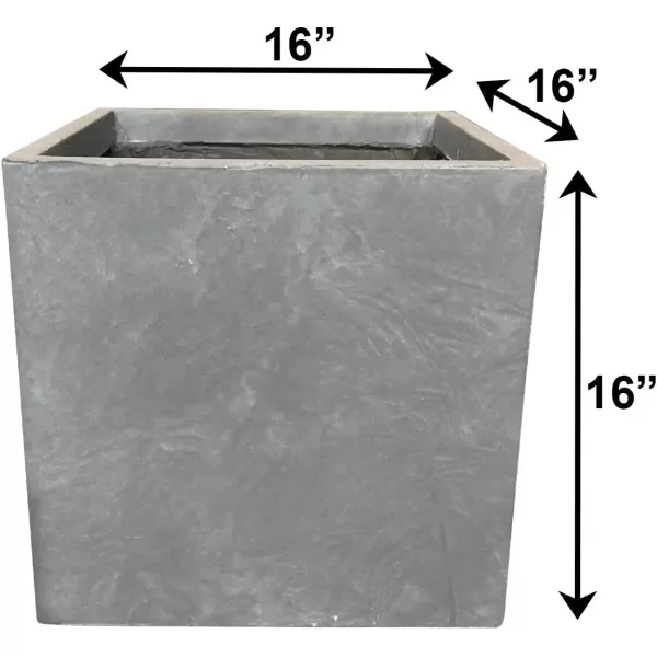 Kante 16 Inch Square Concrete Planter for Outdoor Indoor Home Patio Garden, Large Plant Pot with Drainage Hole and Rubber Plug, Charcoal
