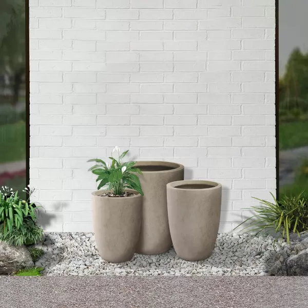 Kante 18.1" H Tall Round Concrete Planter for Outdoor Indoor, Modern Decorative Plant Pots with Drainage Hole &amp; Rubber Plug for Home &amp; Garden Pure White