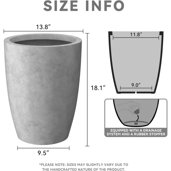Kante 18.1" H Tall Round Concrete Planter for Outdoor Indoor, Modern Decorative Plant Pots with Drainage Hole &amp; Rubber Plug for Home &amp; Garden Pure White