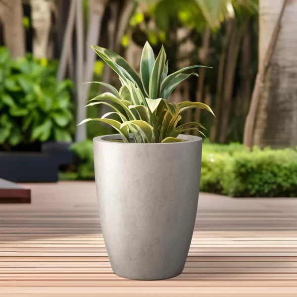 Kante 18.1" H Tall Round Concrete Planter for Outdoor Indoor, Modern Decorative Plant Pots with Drainage Hole &amp; Rubber Plug for Home &amp; Garden Pure White