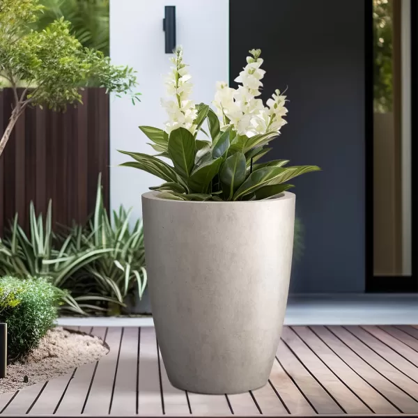 Kante 18.1" H Tall Round Concrete Planter for Outdoor Indoor, Modern Decorative Plant Pots with Drainage Hole &amp; Rubber Plug for Home &amp; Garden Pure White