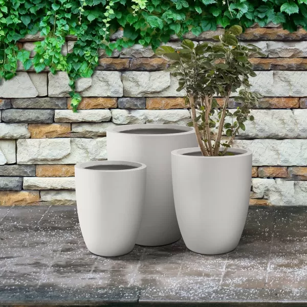 Kante 18.1" H Tall Round Concrete Planter for Outdoor Indoor, Modern Decorative Plant Pots with Drainage Hole &amp; Rubber Plug for Home &amp; Garden Pure White