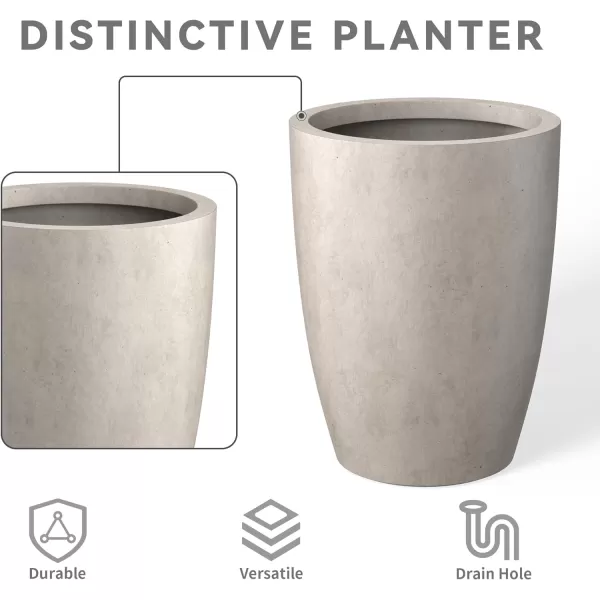 Kante 18.1" H Tall Round Concrete Planter for Outdoor Indoor, Modern Decorative Plant Pots with Drainage Hole &amp; Rubber Plug for Home &amp; Garden Pure White