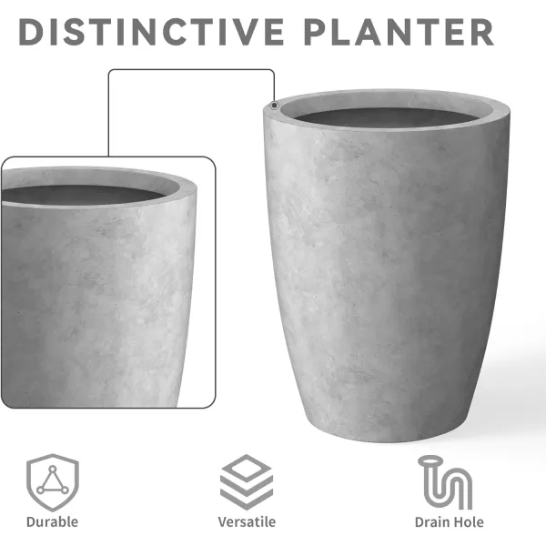 Kante 18.1" H Tall Round Concrete Planter for Outdoor Indoor, Modern Decorative Plant Pots with Drainage Hole &amp; Rubber Plug for Home &amp; Garden Pure White