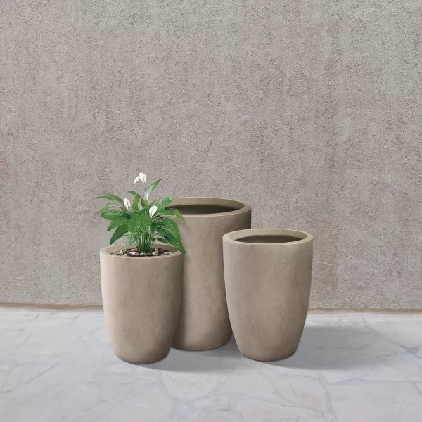 Kante 18.1" H Tall Round Concrete Planter for Outdoor Indoor, Modern Decorative Plant Pots with Drainage Hole &amp; Rubber Plug for Home &amp; Garden Pure White