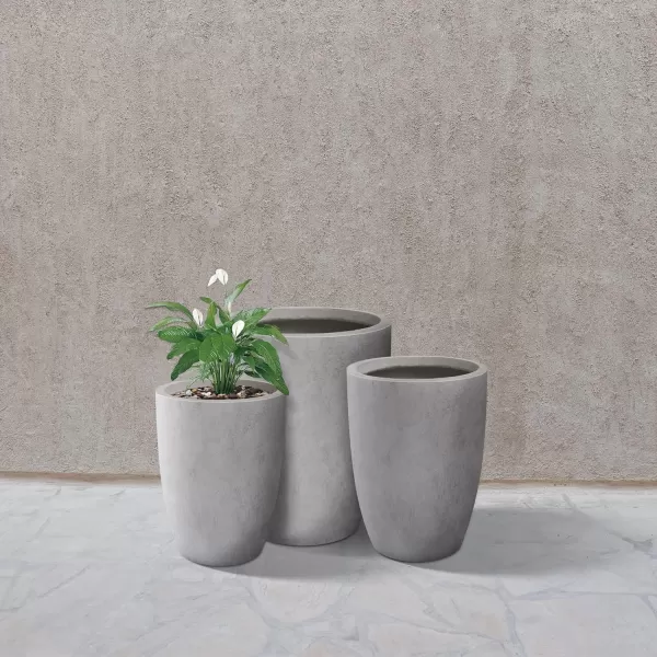 Kante 18.1" H Tall Round Concrete Planter for Outdoor Indoor, Modern Decorative Plant Pots with Drainage Hole &amp; Rubber Plug for Home &amp; Garden Pure White