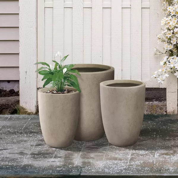 Kante 18.1" H Tall Round Concrete Planter for Outdoor Indoor, Modern Decorative Plant Pots with Drainage Hole &amp; Rubber Plug for Home &amp; Garden Pure White