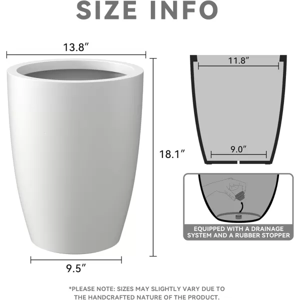 Kante 18.1" H Tall Round Concrete Planter for Outdoor Indoor, Modern Decorative Plant Pots with Drainage Hole &amp; Rubber Plug for Home &amp; Garden Pure White