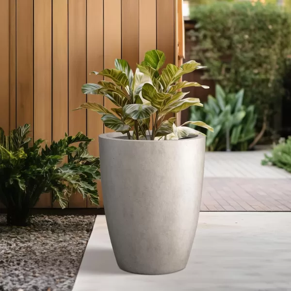 Kante 18.1" H Tall Round Concrete Planter for Outdoor Indoor, Modern Decorative Plant Pots with Drainage Hole &amp; Rubber Plug for Home &amp; Garden Pure White