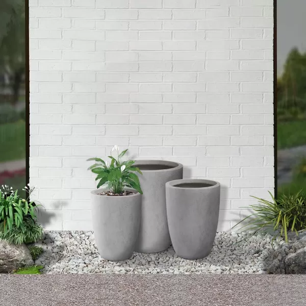 Kante 18.1" H Tall Round Concrete Planter for Outdoor Indoor, Modern Decorative Plant Pots with Drainage Hole &amp; Rubber Plug for Home &amp; Garden Pure White