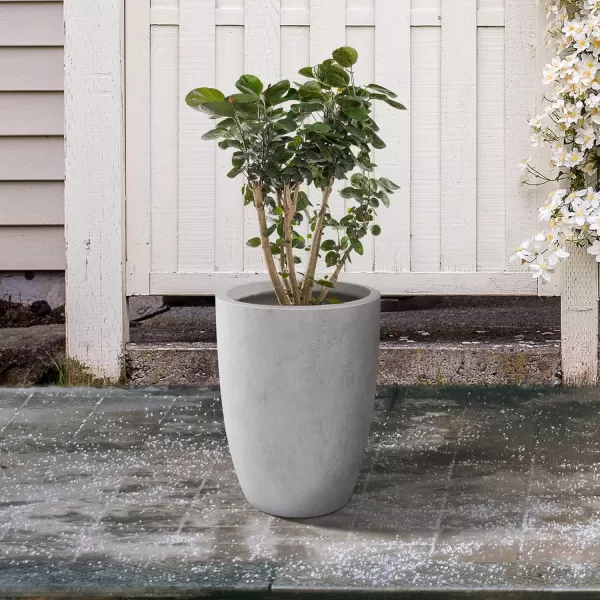Kante 18.1" H Tall Round Concrete Planter for Outdoor Indoor, Modern Decorative Plant Pots with Drainage Hole &amp; Rubber Plug for Home &amp; Garden Pure White