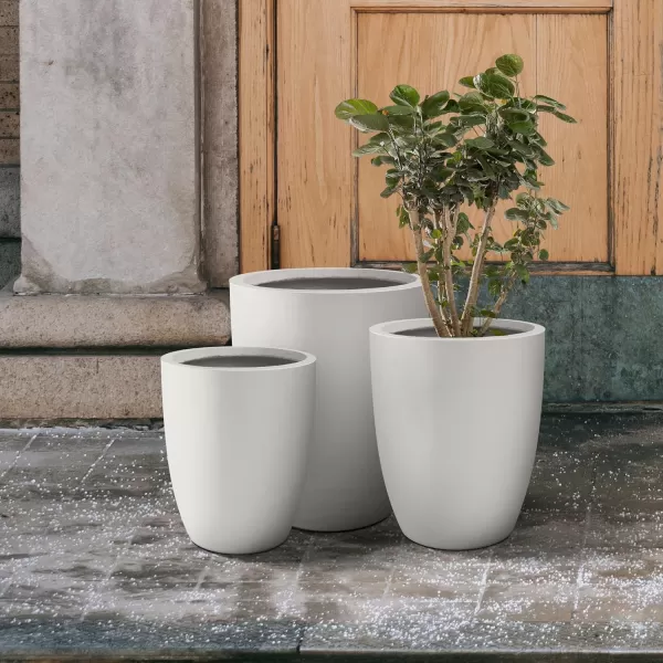 Kante 18.1" H Tall Round Concrete Planter for Outdoor Indoor, Modern Decorative Plant Pots with Drainage Hole &amp; Rubber Plug for Home &amp; Garden Pure White