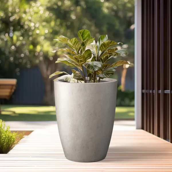 Kante 18.1" H Tall Round Concrete Planter for Outdoor Indoor, Modern Decorative Plant Pots with Drainage Hole &amp; Rubber Plug for Home &amp; Garden Pure White