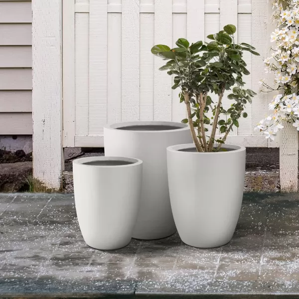 Kante 18.1" H Tall Round Concrete Planter for Outdoor Indoor, Modern Decorative Plant Pots with Drainage Hole &amp; Rubber Plug for Home &amp; Garden Pure White