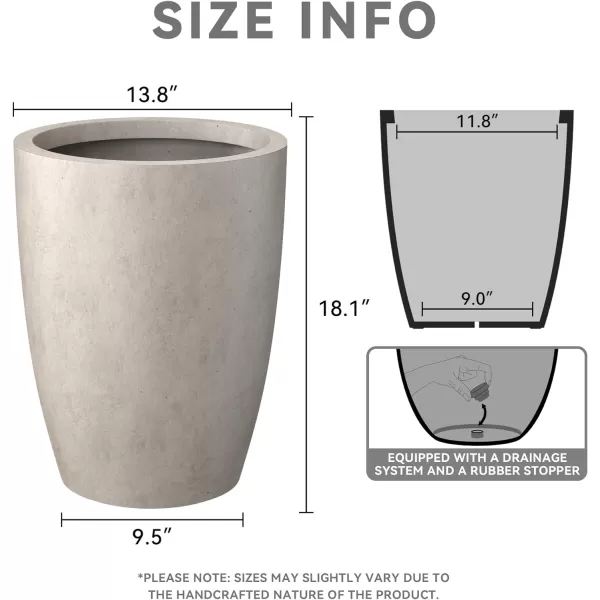 Kante 18.1" H Tall Round Concrete Planter for Outdoor Indoor, Modern Decorative Plant Pots with Drainage Hole &amp; Rubber Plug for Home &amp; Garden Pure White