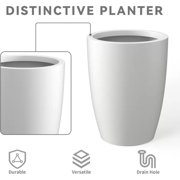Kante 18.1" H Tall Round Concrete Planter for Outdoor Indoor, Modern Decorative Plant Pots with Drainage Hole &amp; Rubber Plug for Home &amp; Garden Pure White