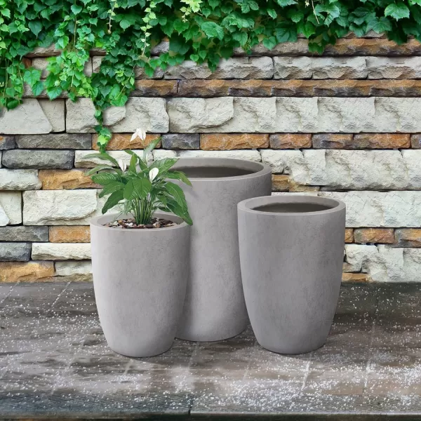 Kante 18.1" H Tall Round Concrete Planter for Outdoor Indoor, Modern Decorative Plant Pots with Drainage Hole &amp; Rubber Plug for Home &amp; Garden Pure White