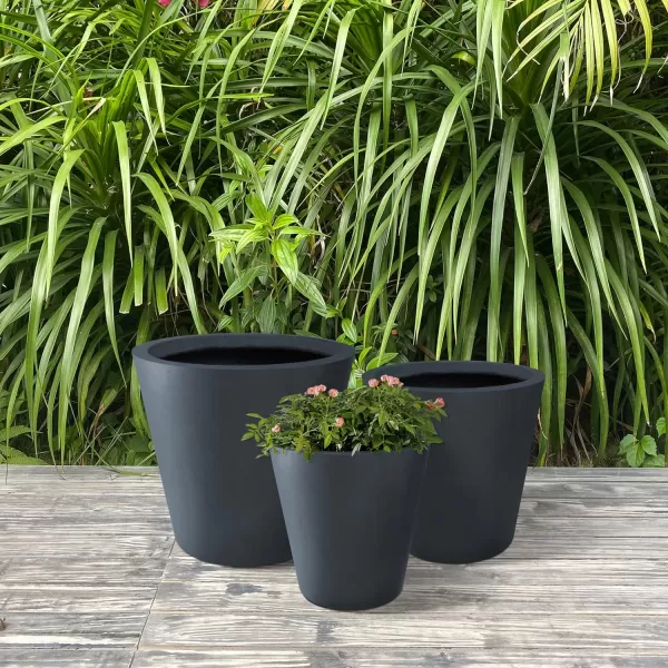 Kante 18.3", 15.3" and 12.4" D Cylindrical Charcoal Finish Lightweight Concrete Modern Planters  Outdoor Indoor Large Planter Pots with Drainage Holes for Patio, Backyard, Living Room