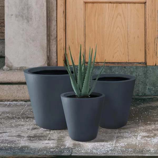 Kante 18.3", 15.3" and 12.4" D Cylindrical Charcoal Finish Lightweight Concrete Modern Planters  Outdoor Indoor Large Planter Pots with Drainage Holes for Patio, Backyard, Living Room